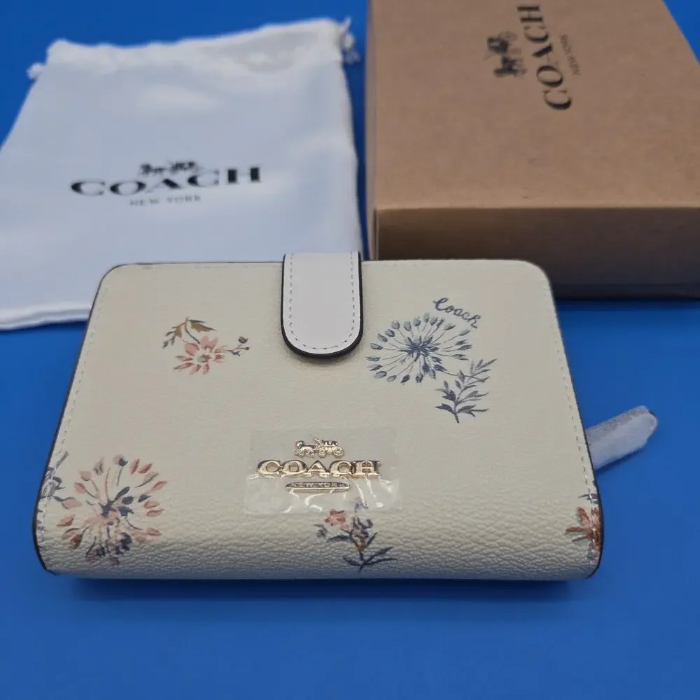 Coach Floral Zip Around Wallet Cream Multi Box Dust Bag New W/ Box